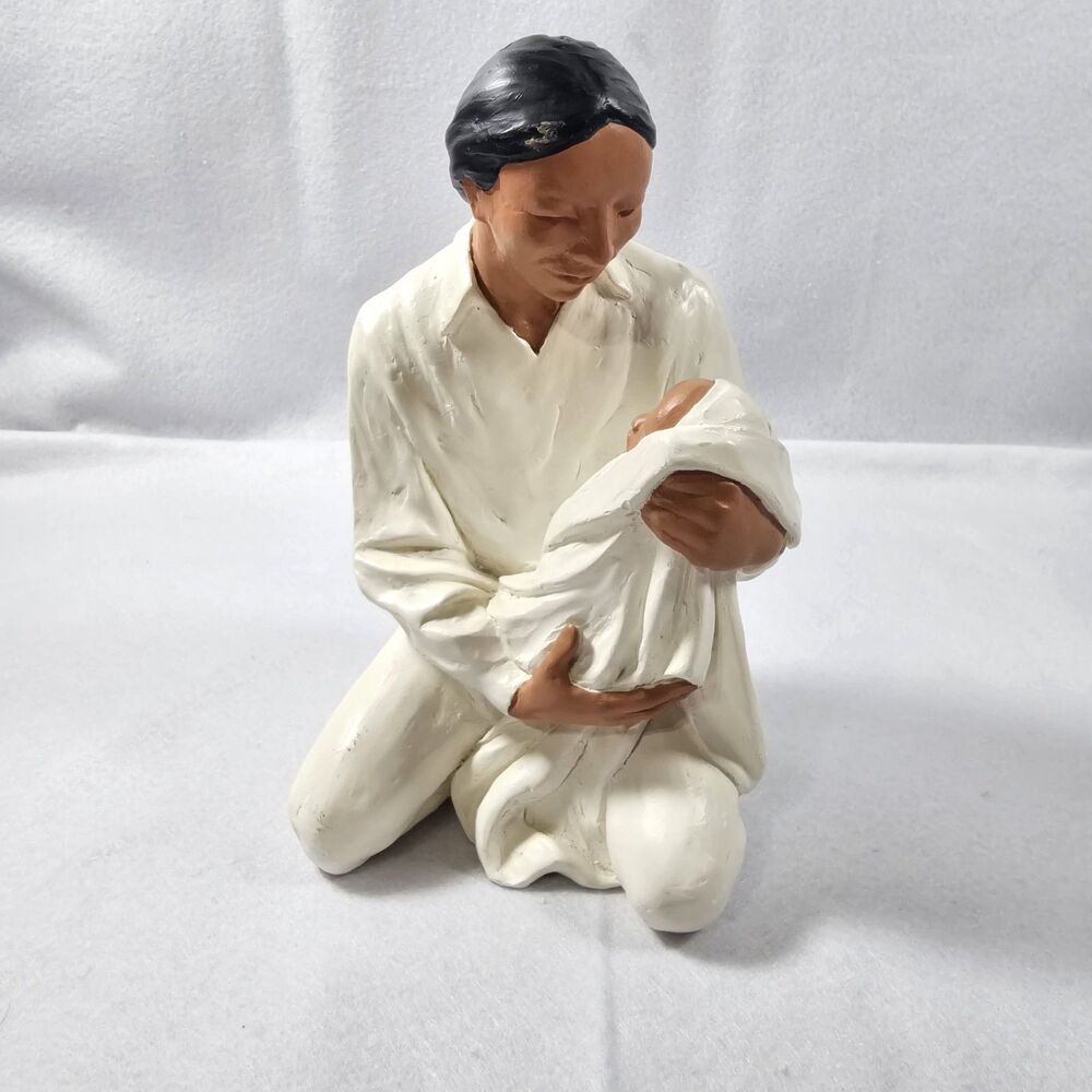 ENDEARING! 9" Father & Child Figurine by NOVA-5 Native America Signed Vintage